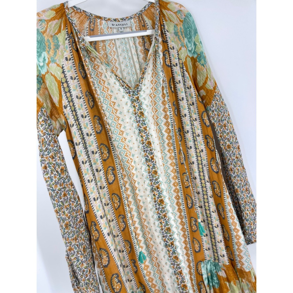 D'Ascoli Floral Paisley Maxi Dress Orange Blue Boho Resort Italian Summer Size S - Picture 6 of 14